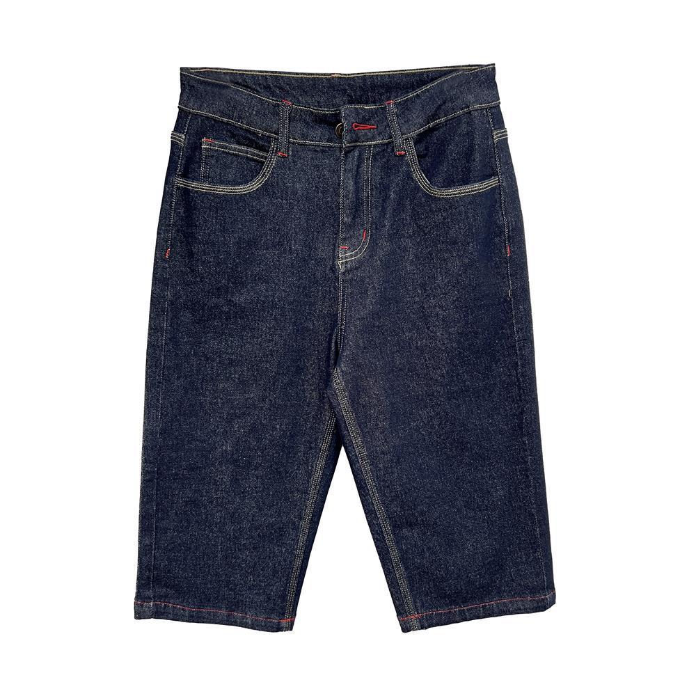 Red Stitch Straight-Leg Denim Pants for Spring Layering-Dark Blue-Theone Apparel
