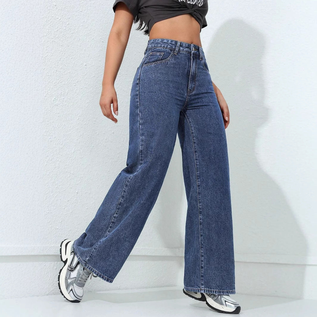 Pantaloni in denim a gamba larga in forma rilassata in forma per il comfort