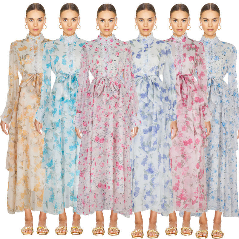 Vestido de defesa de renda com babados com charme irregular de bainha