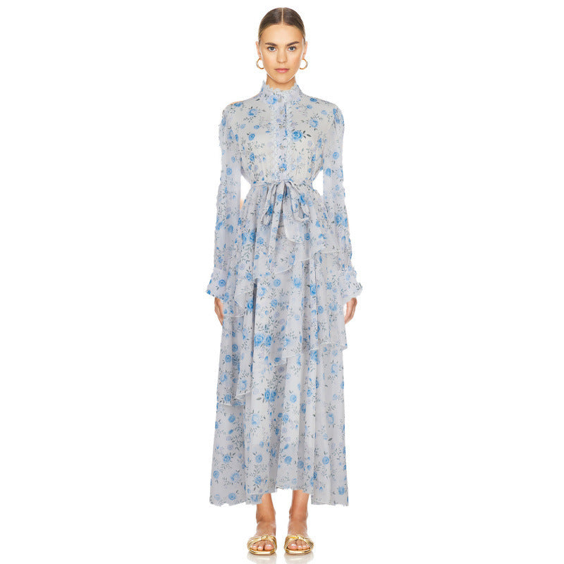 Vestido de defesa de renda com babados com charme irregular de bainha