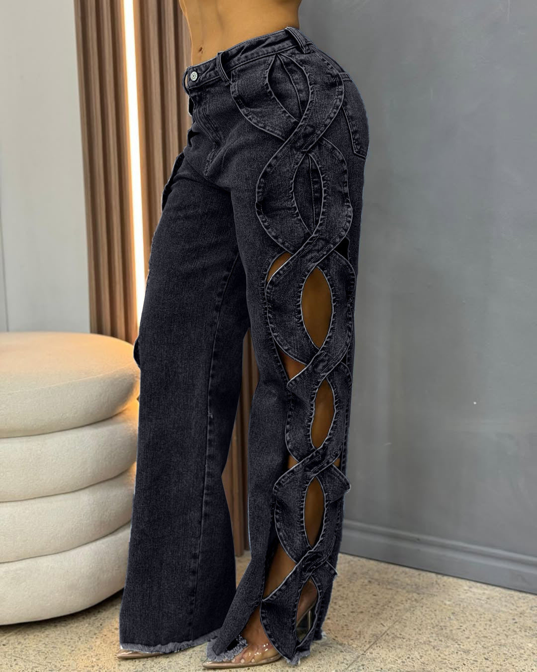 Side Hollow S-Line Denim With Edgy Appeal-Theone Apparel