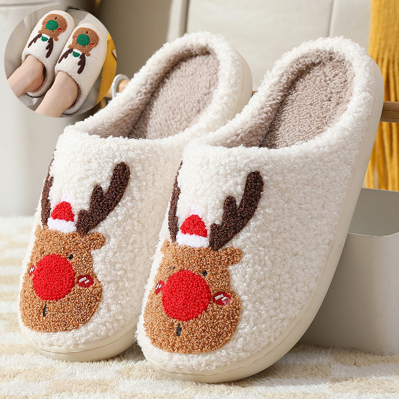 Zachte en warme fleece gevoerde kerstthema -slip op slippers