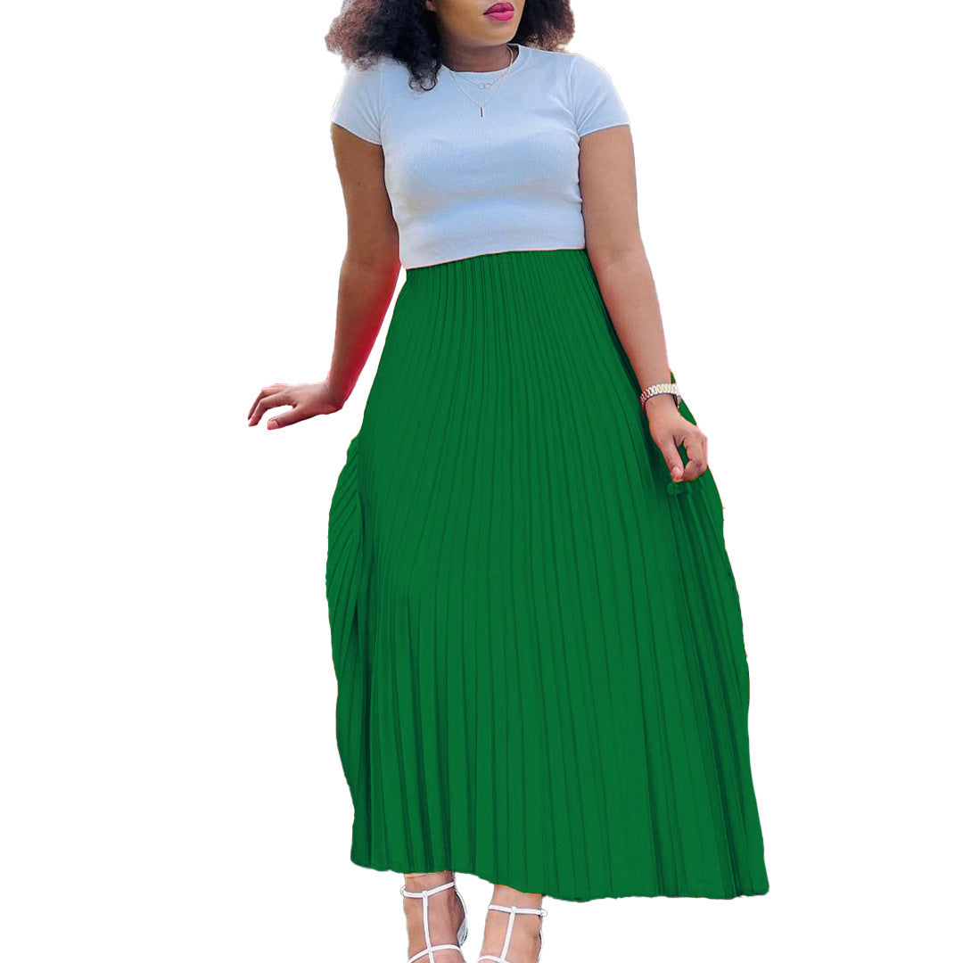 Abito in vita ad alta vita di colore solido per eleganza plus size