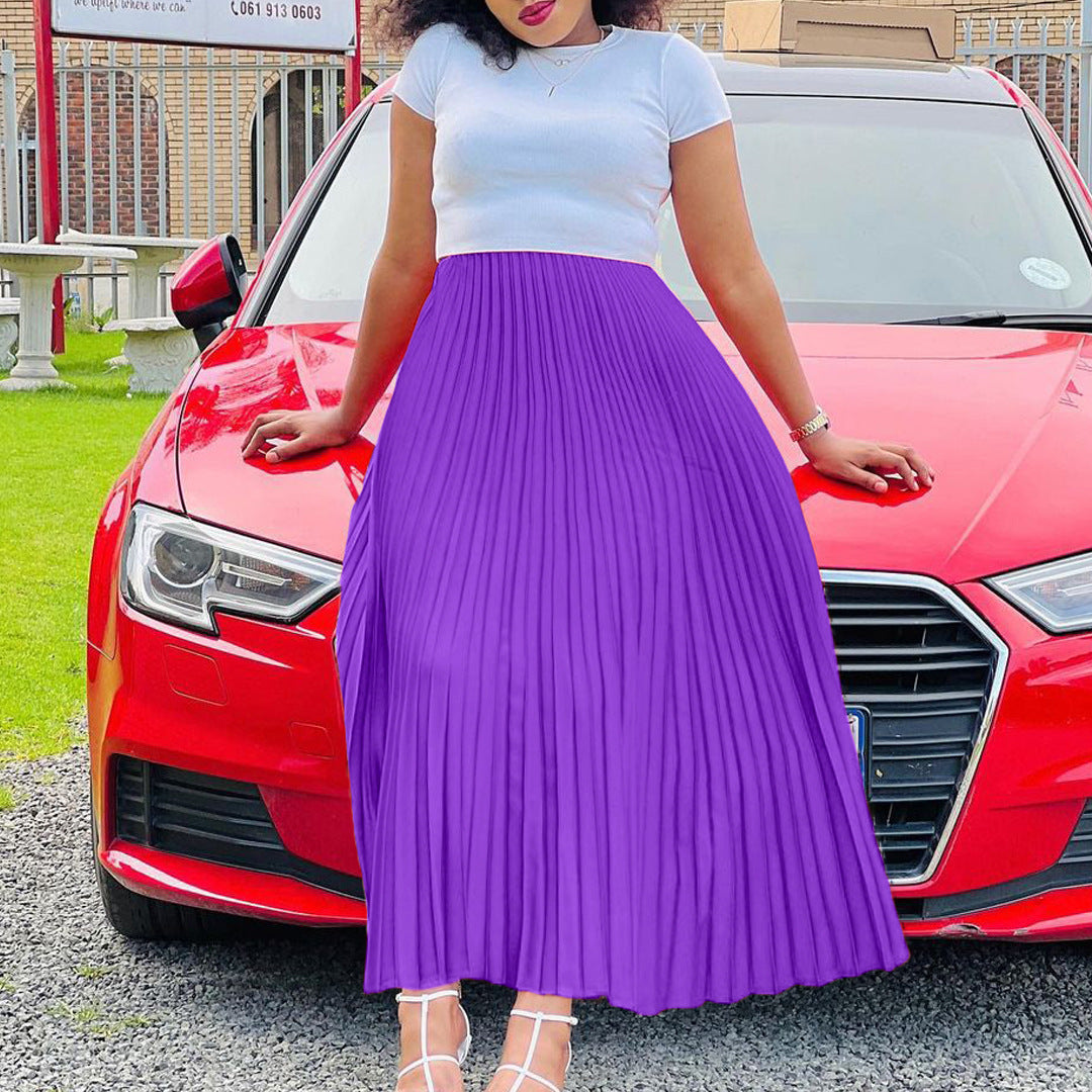 Abito in vita ad alta vita di colore solido per eleganza plus size