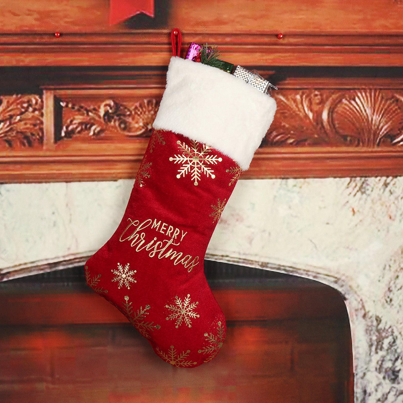 Sophisticated Christmas Stocking with Velvety Material and Soft Cuff-Purplish Red Bronzing Socks-Theone Apparel