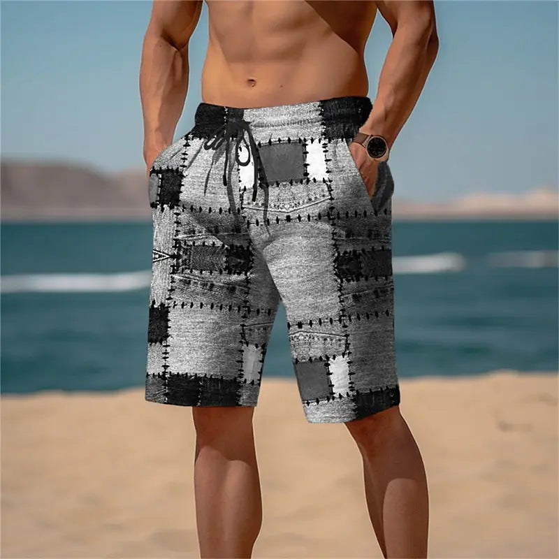 Textured Check Summer Bottoms for Bold Streetwear Style-Gray/Dark Gray-Theone Apparel