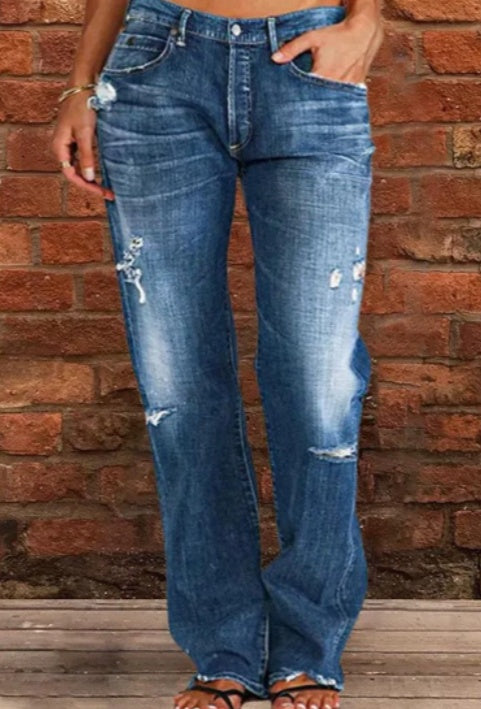 Unisex longgar longgar robek jeans denim untuk semua jenis kelamin