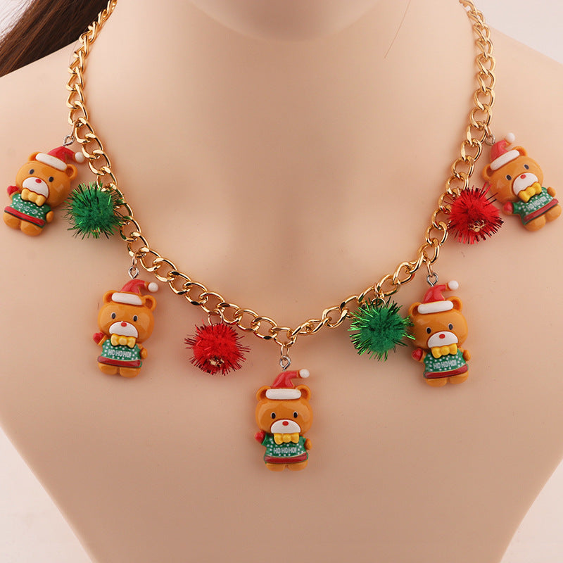 Whimsical Christmas Tinsel Pom-Pom Accent Chunky Chain Necklace in Assorted Styles-Style 3-Theone Apparel