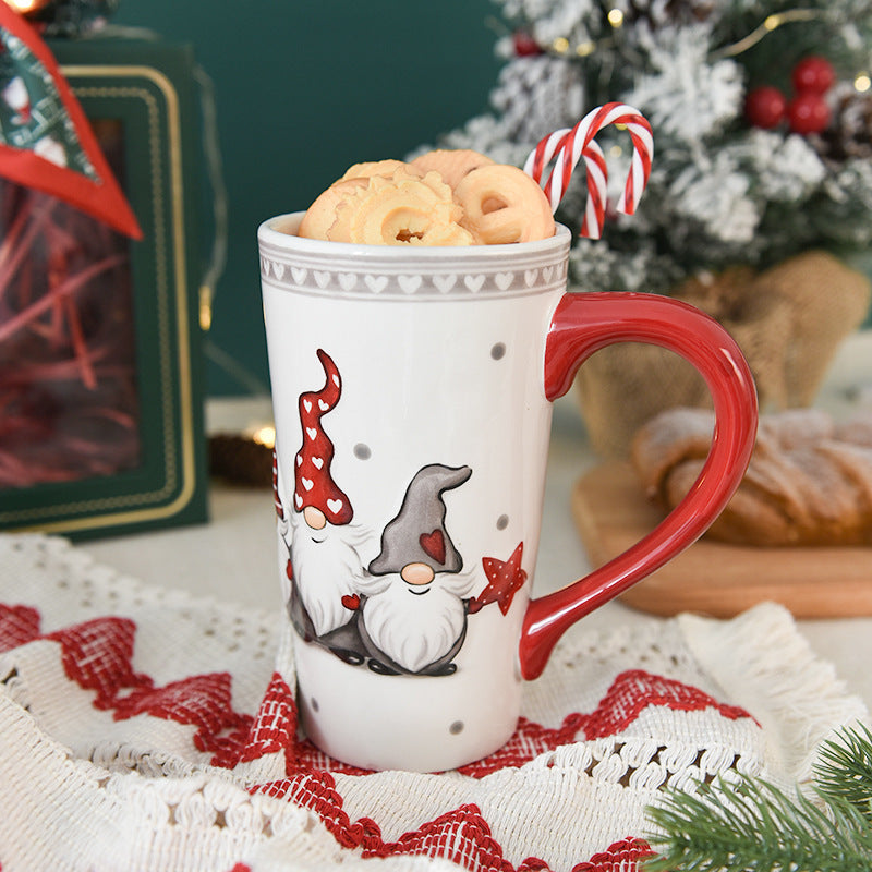 White, Gray & Red Gnome Trio Tall Ceramic Coffee Mug-Theone Apparel