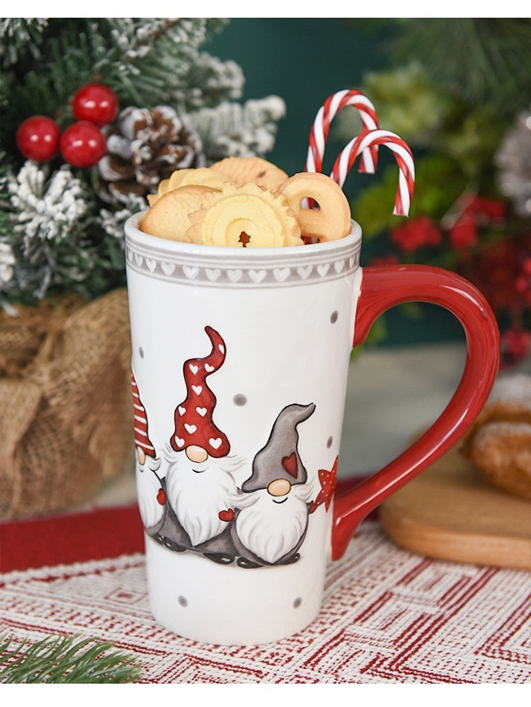 White, Gray & Red Gnome Trio Tall Ceramic Coffee Mug-Theone Apparel