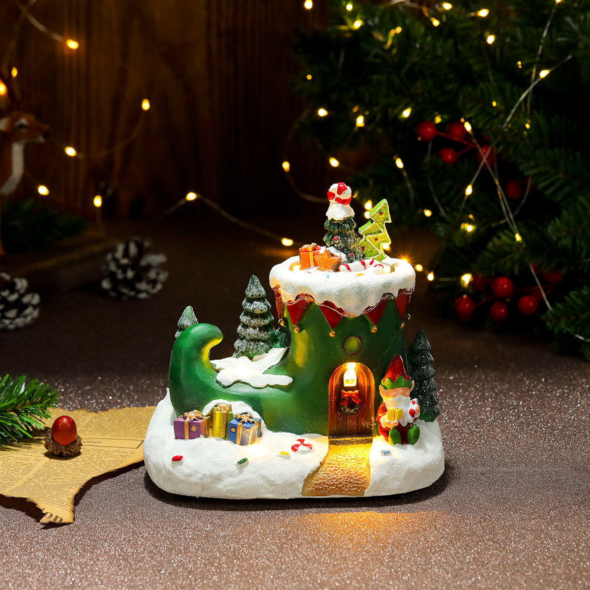 Wintry Village with Moving Train and LED Light Designs-Boots-Theone Apparel
