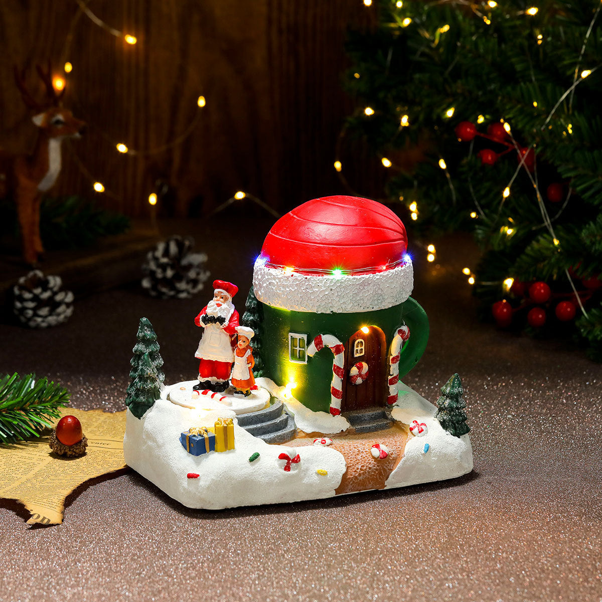 Wintry Village with Moving Train and LED Light Designs-Cup Style-Theone Apparel