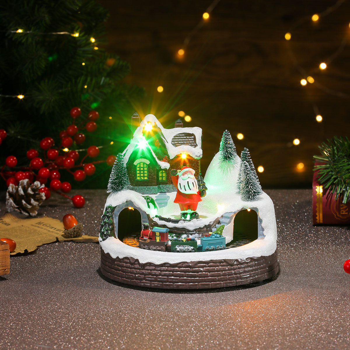 Wintry Village with Moving Train and LED Light Designs-Round Bottom Old Man-Theone Apparel