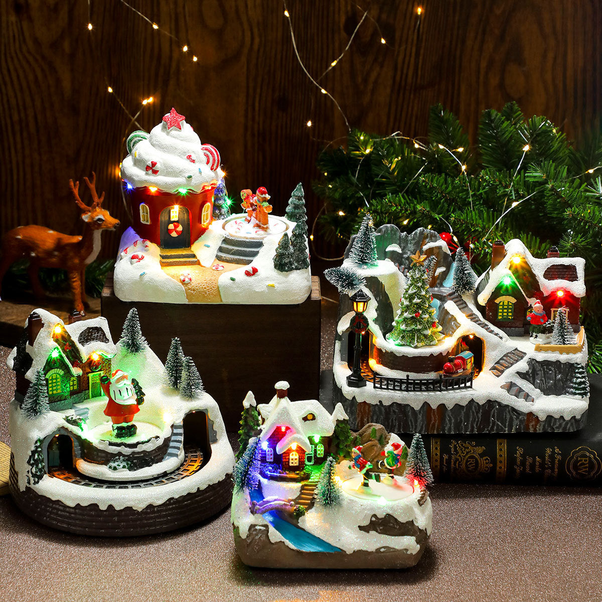 Wintry Village with Moving Train and LED Light Designs-Theone Apparel