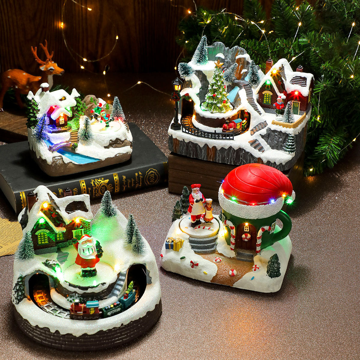 Wintry Village with Moving Train and LED Light Designs-Theone Apparel