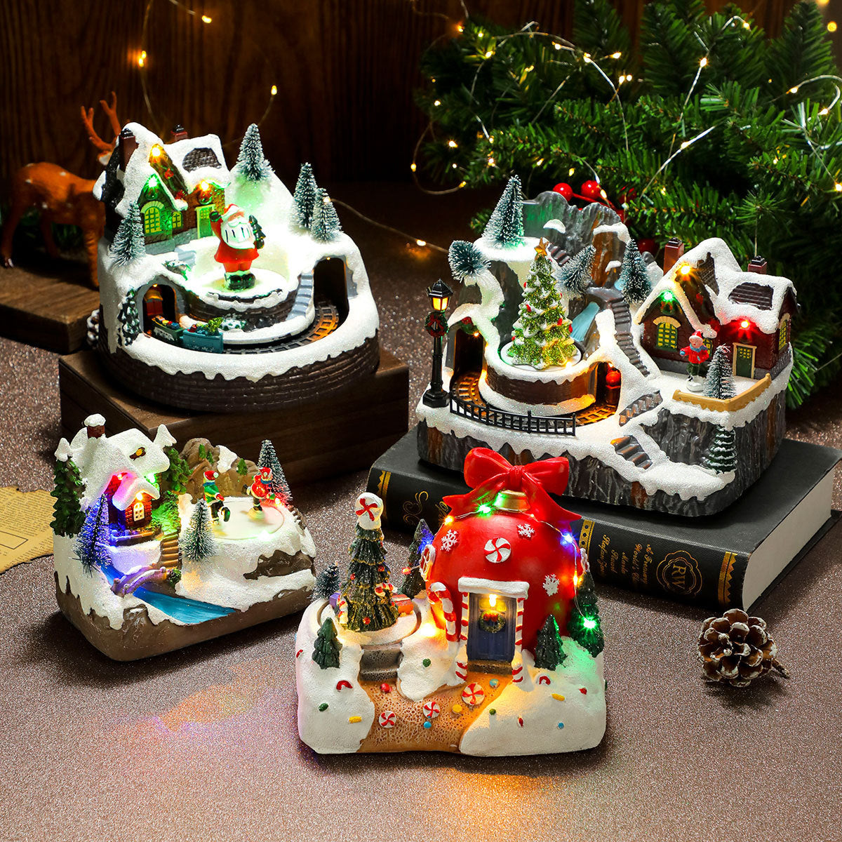 Wintry Village with Moving Train and LED Light Designs-Theone Apparel