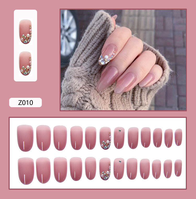 Women's Earth Tone Stone Adornment Nail Set in Nude-Z010-Theone Apparel