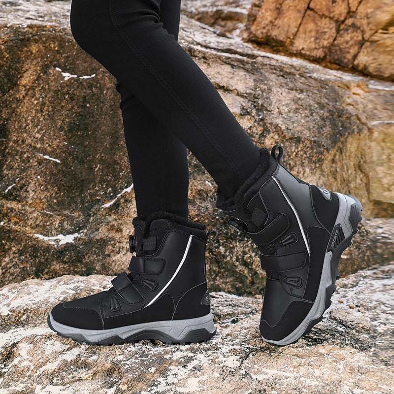 Bottes de neige doublées en fausse fourrure pour femmes avec des sangles velcro