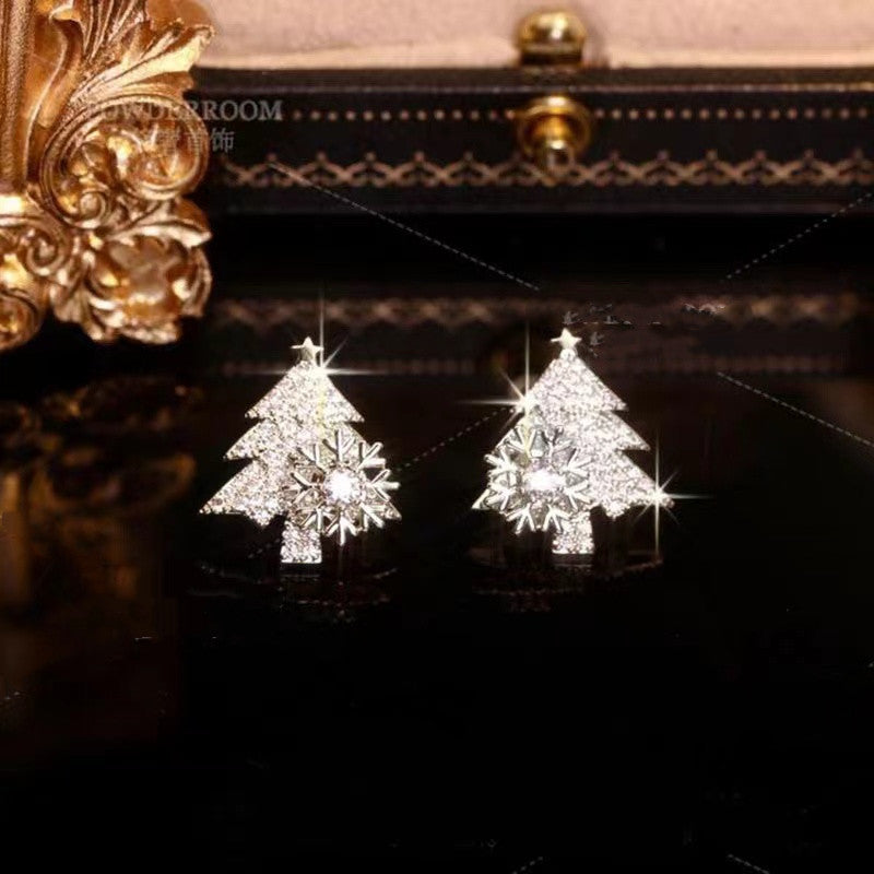 Women's Glittering Jeweled Small Christmas Tree Dangle Earrings