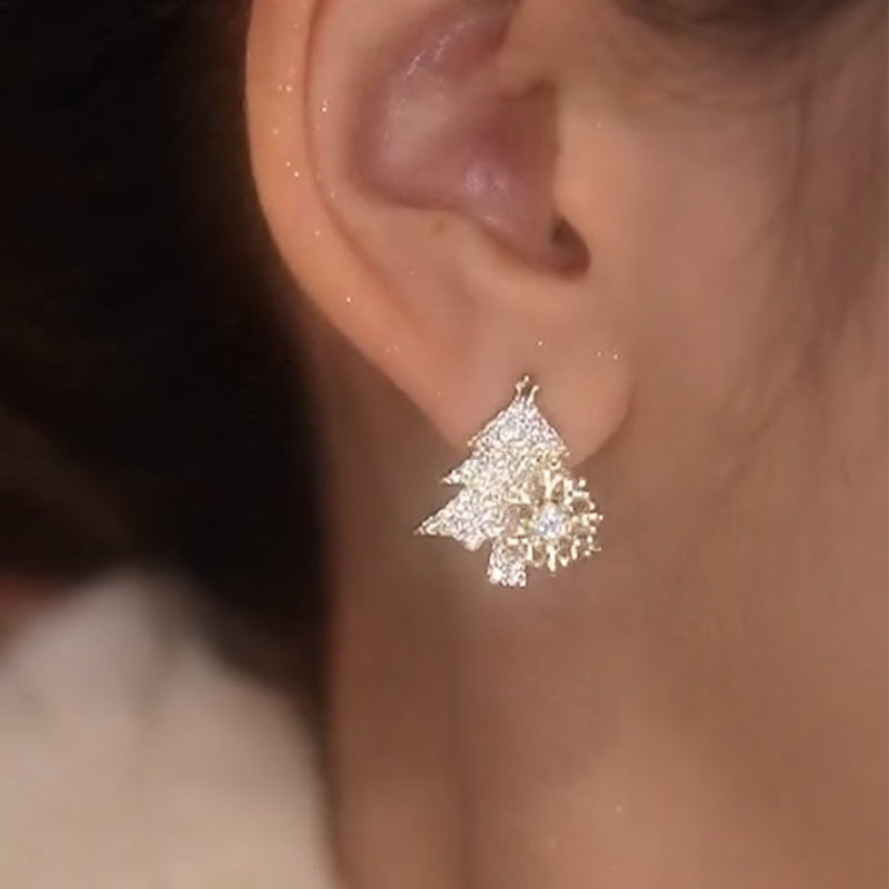 Women's Glittering Jeweled Small Christmas Tree Dangle Earrings