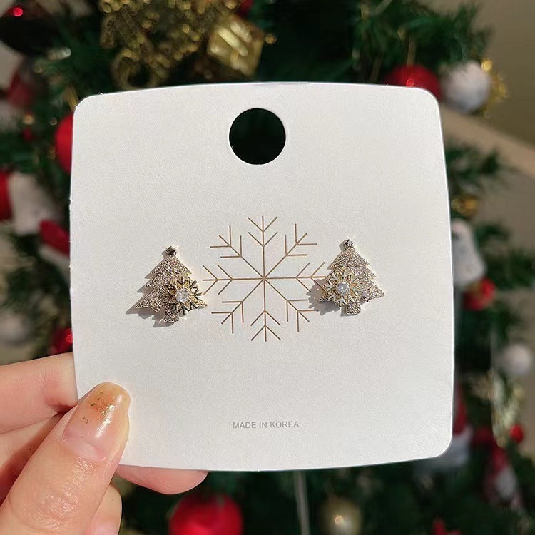 Women's Glittering Jeweled Small Christmas Tree Dangle Earrings