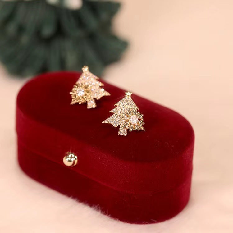 Women's Glittering Jeweled Small Christmas Tree Dangle Earrings