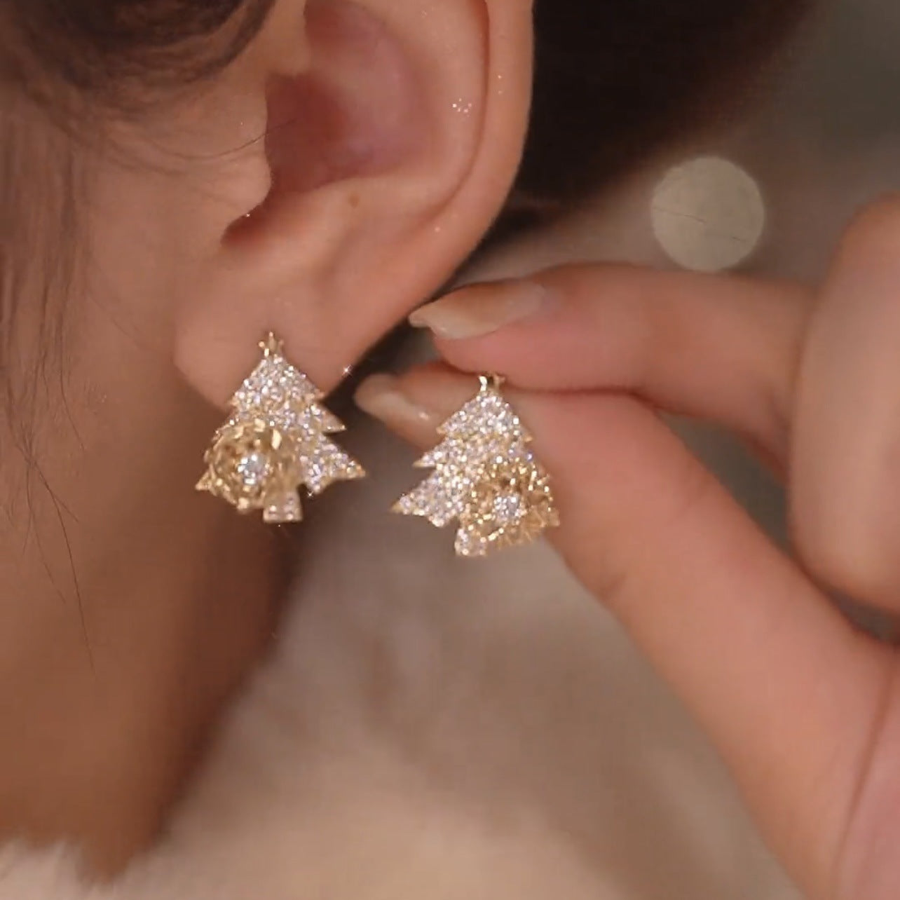 Women's Glittering Jeweled Small Christmas Tree Dangle Earrings