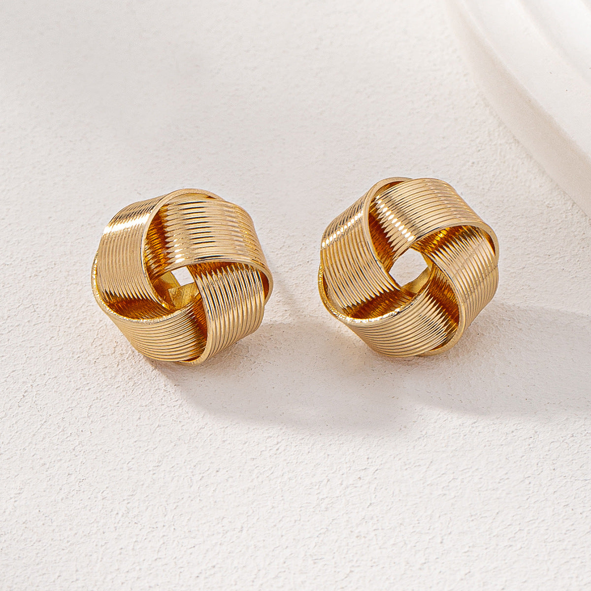 Women's Golden Toned Folded Ribbon Christmas Stud Earrings