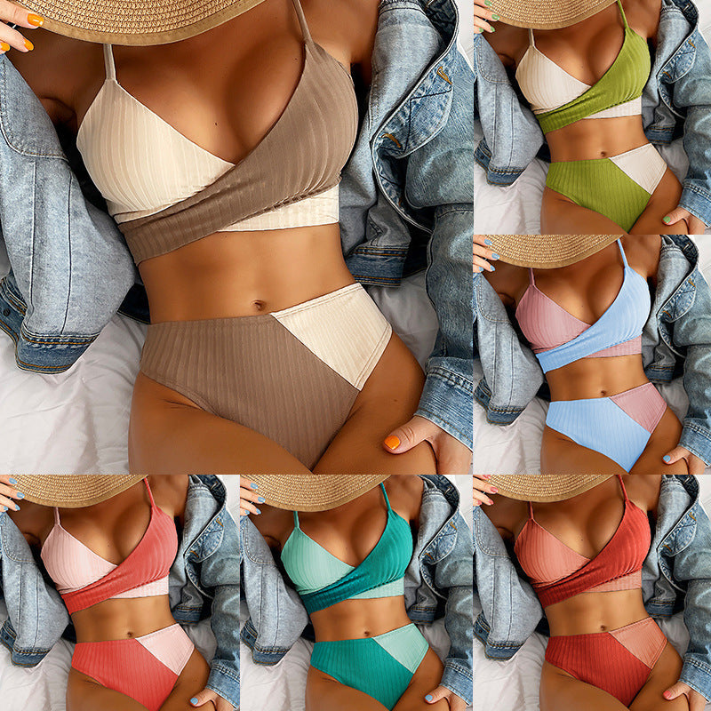 Women's High Waist Two Piece Swimsuit Set with Wrapped Fabric-Theone Apparel