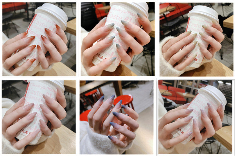 Women's Long Almond Shaped Nail Set with Gradient Colors-Theone Apparel