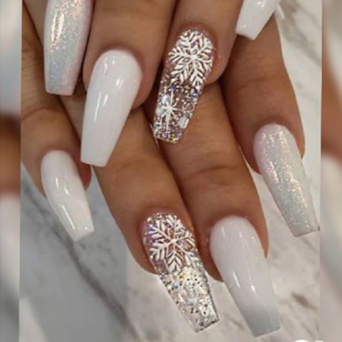 Women's Snowflake Winter Themed Gliter Nail set wth Accent Nails-Theone Apparel