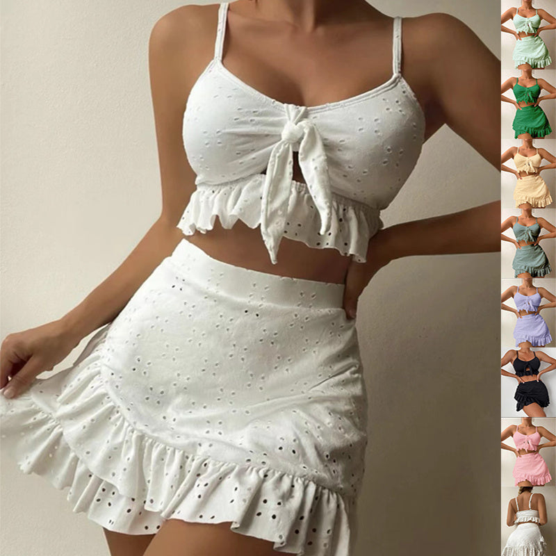 Women's Three Piece Bikini Set with Hip-Hugging Skirt-Theone Apparel