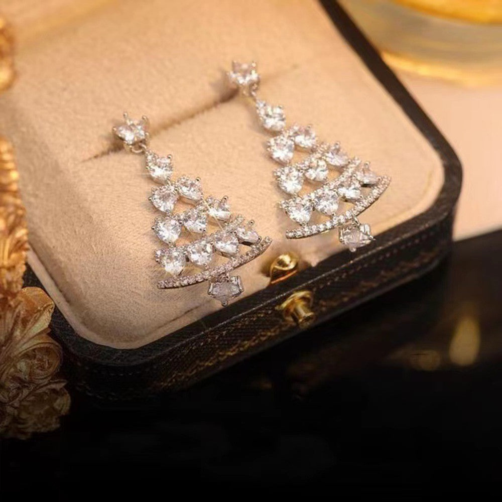 Women's Tiered Christmas Tree Dangle Earrings with Stud Back