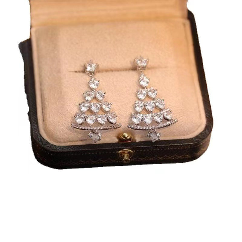 Women's Tiered Christmas Tree Dangle Earrings with Stud Back
