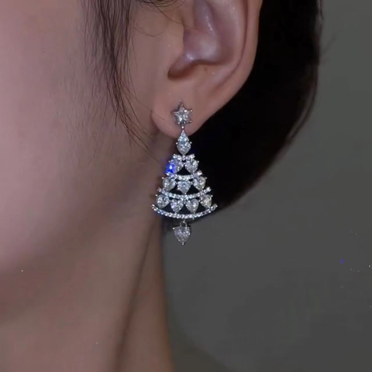 Women's Tiered Christmas Tree Dangle Earrings with Stud Back