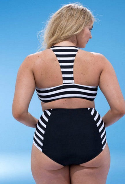 Women's Two Piece Retro Black and White High Waist Bikini-Theone Apparel
