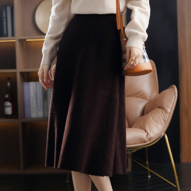 Wool Knitted Cashmere Pleated Skirt For Cozy Elegance-Theone Apparel