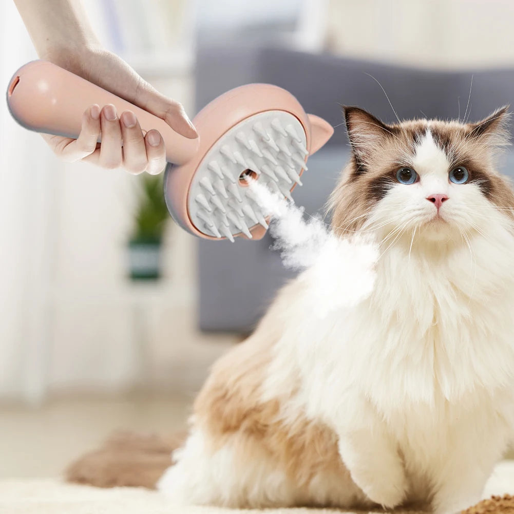 Rechargeable Mist Cat Grooming Brush With Self Cleaning Design