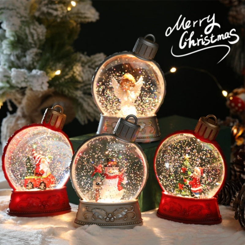 Festive Ornament-Shaped Light-Up Battery-Operated Plastic Snow Globe Christmas Decoration in Assorted Styles