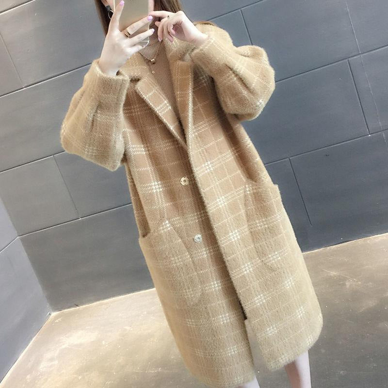 Fashion Loose Medium-length Plaid Coat For Women