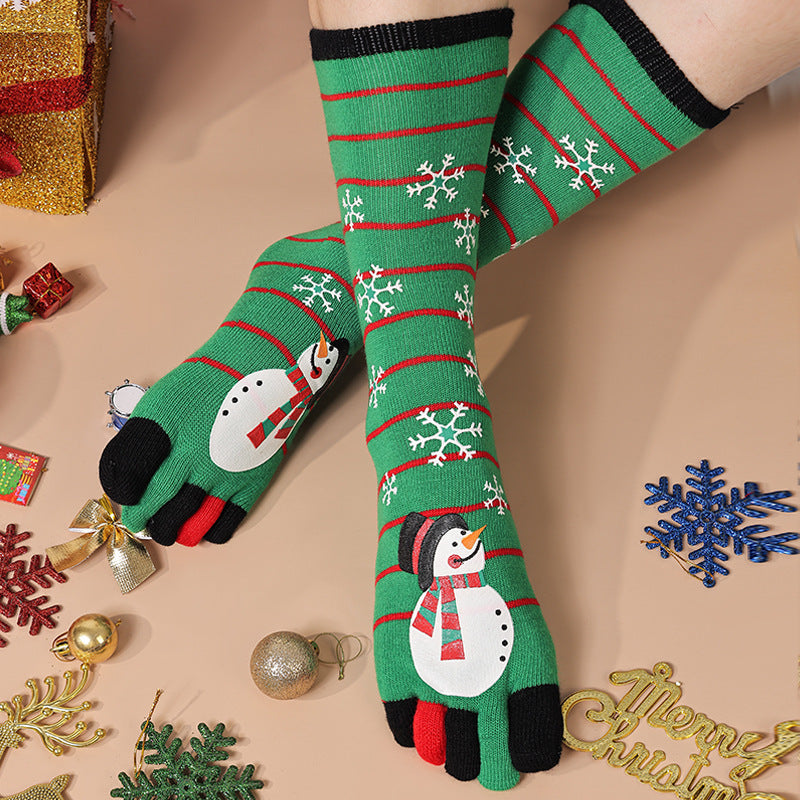 Lightweight Soft Crew Socks with Five Toes in Christmas Patterns