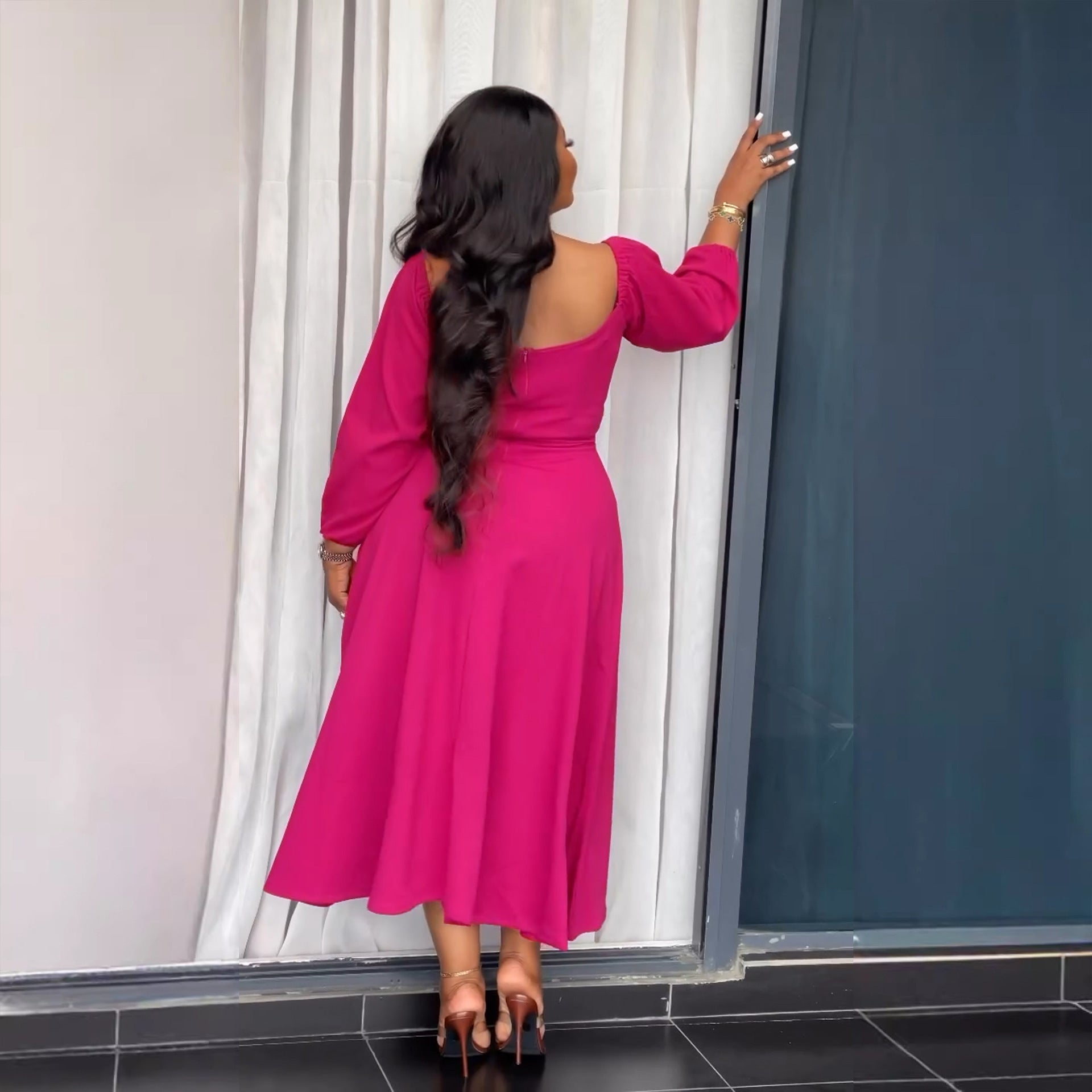 Flattering Cinched Waist A-Line Dress with Timeless Grace