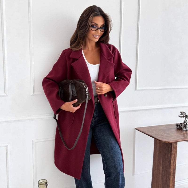 Autumn And Winter Fashion Simple Solid Color Long Sleeve Single-breasted Wool Coat
