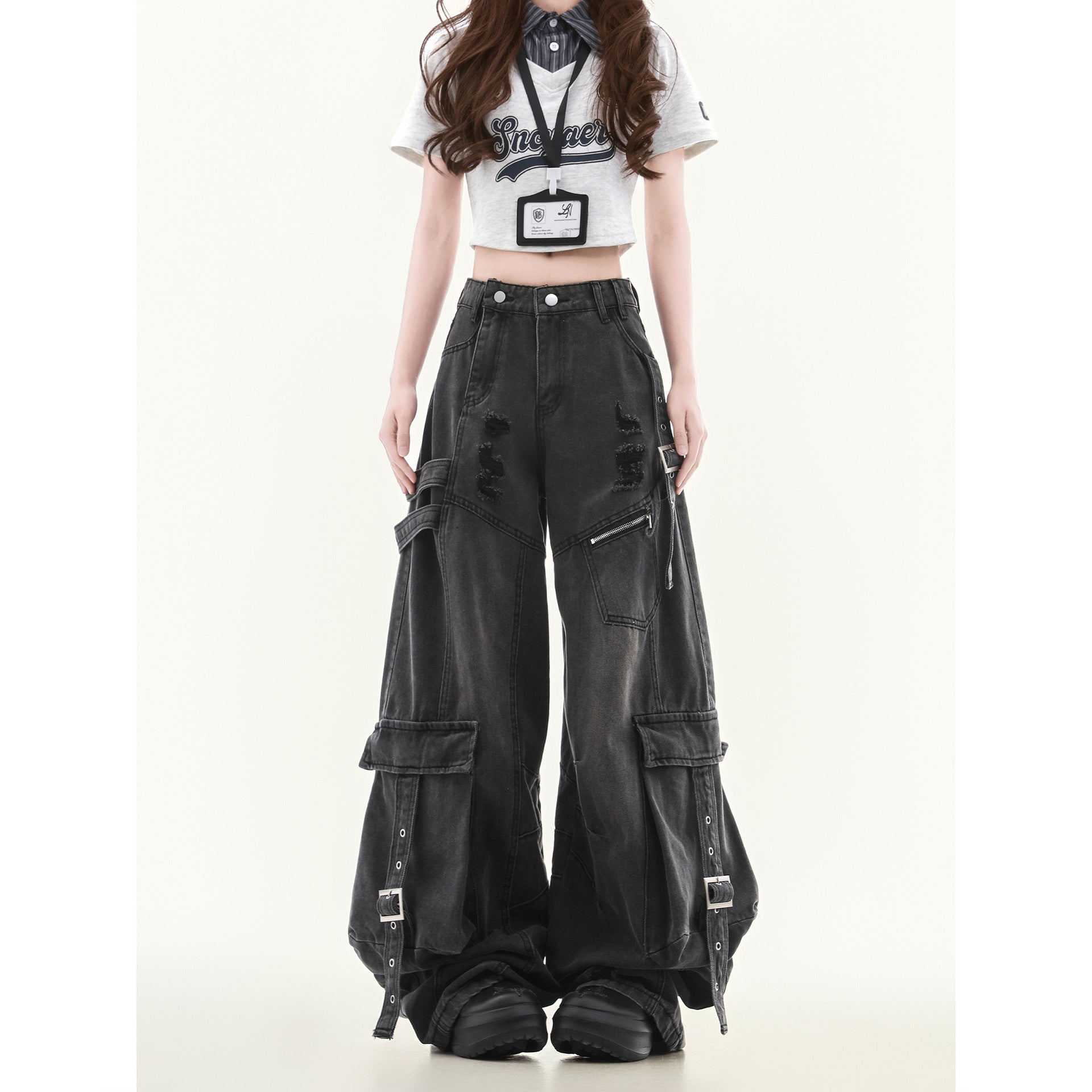 Women's Straight Loose Multi-pocket Cargo Jeans