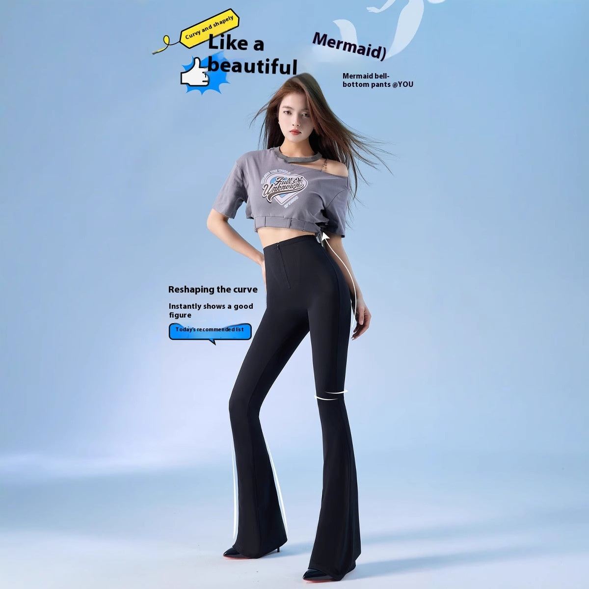 High Waist Plastic Mermaid Bell-bottom Hip Raise Yoga Pants