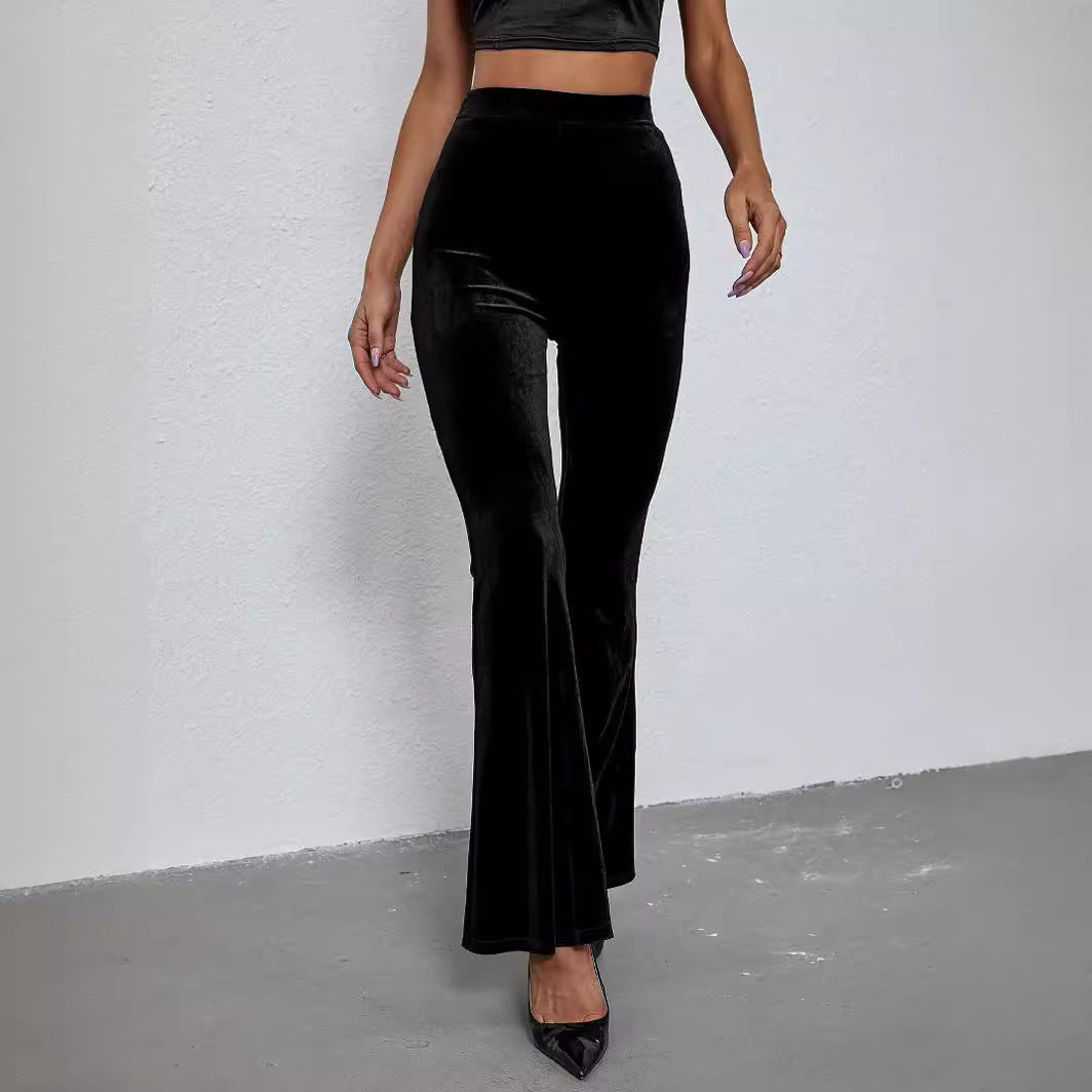 Women's Fashion Sexy Slim Solid Color High-Waist Velvet Flared Pants