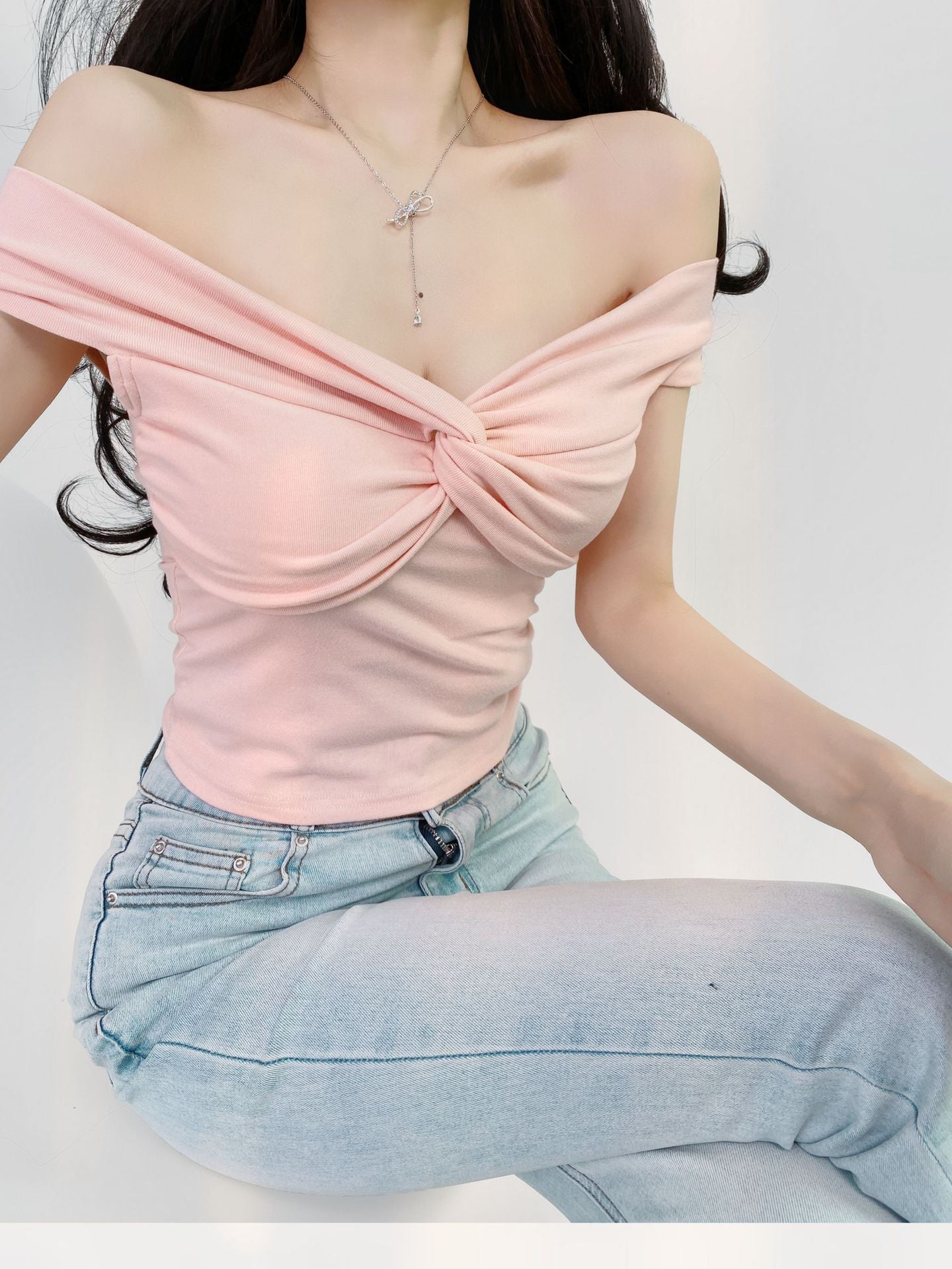 Pleated Twisted And Layered Short-sleeve T-shirt