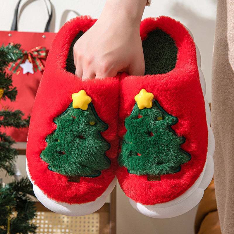 Ultra Plush and Soft Christmas Tree House Slippers with Traction Soles