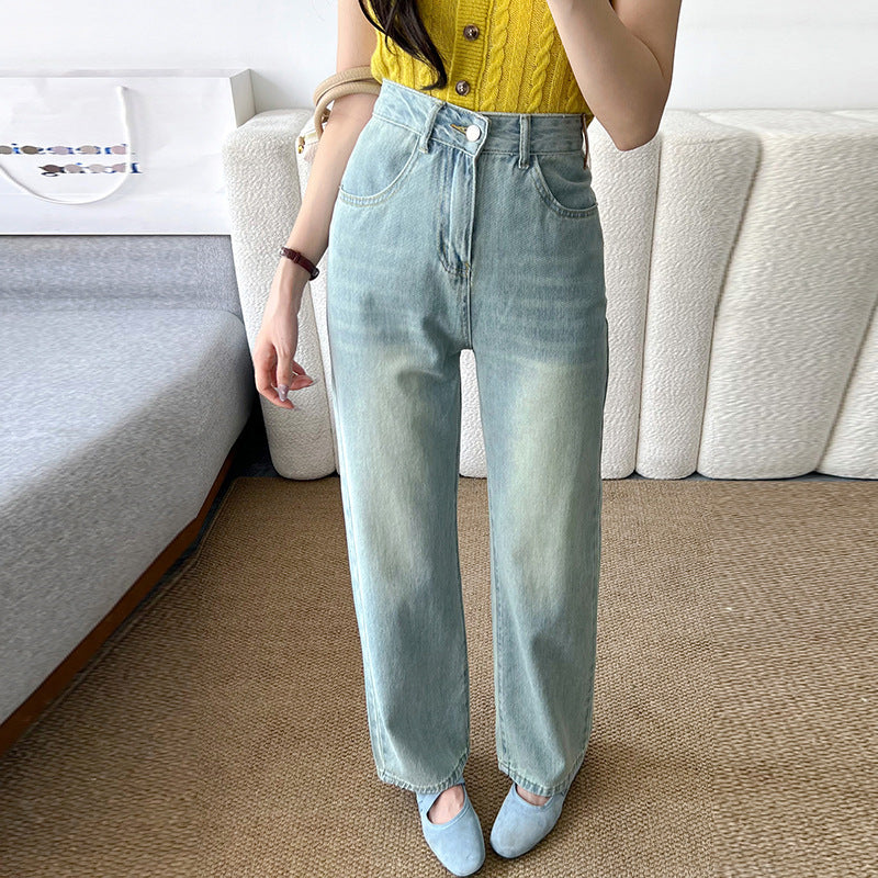 Jeans de pierna recta recortada altas para mujeres