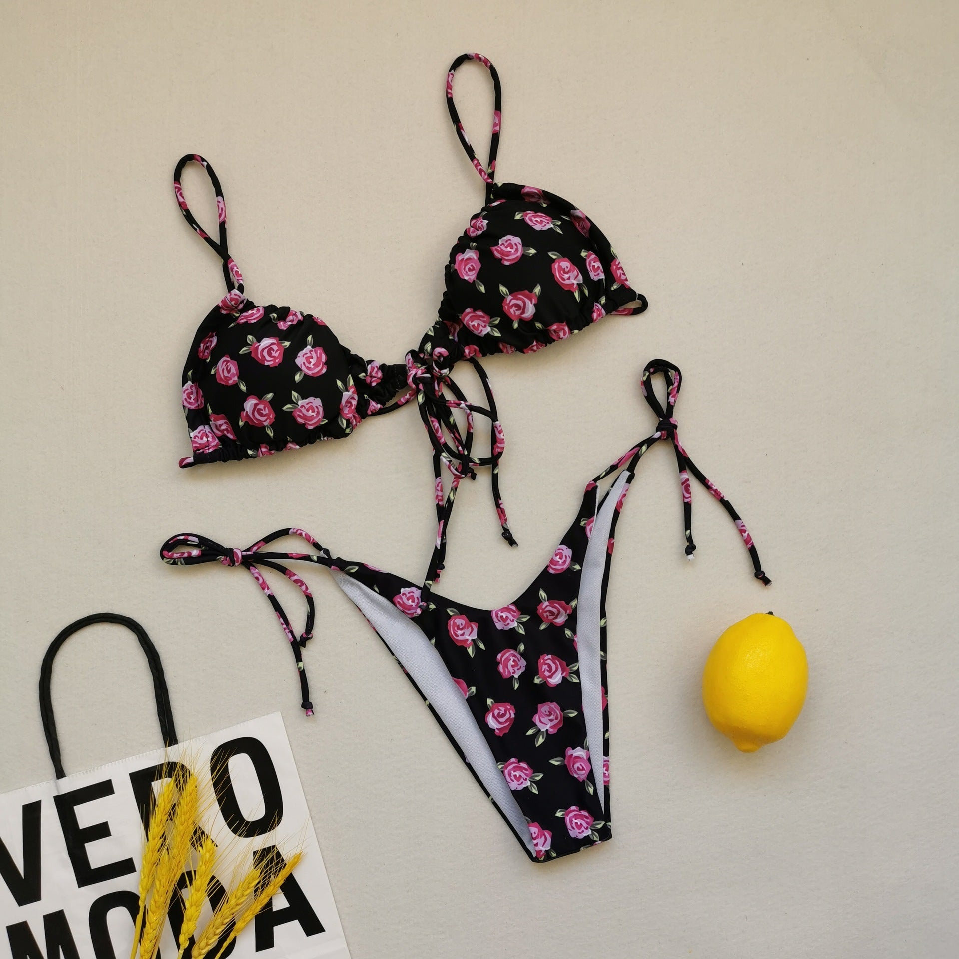 Tweedelige ruches Micro Bikini met hoge taille